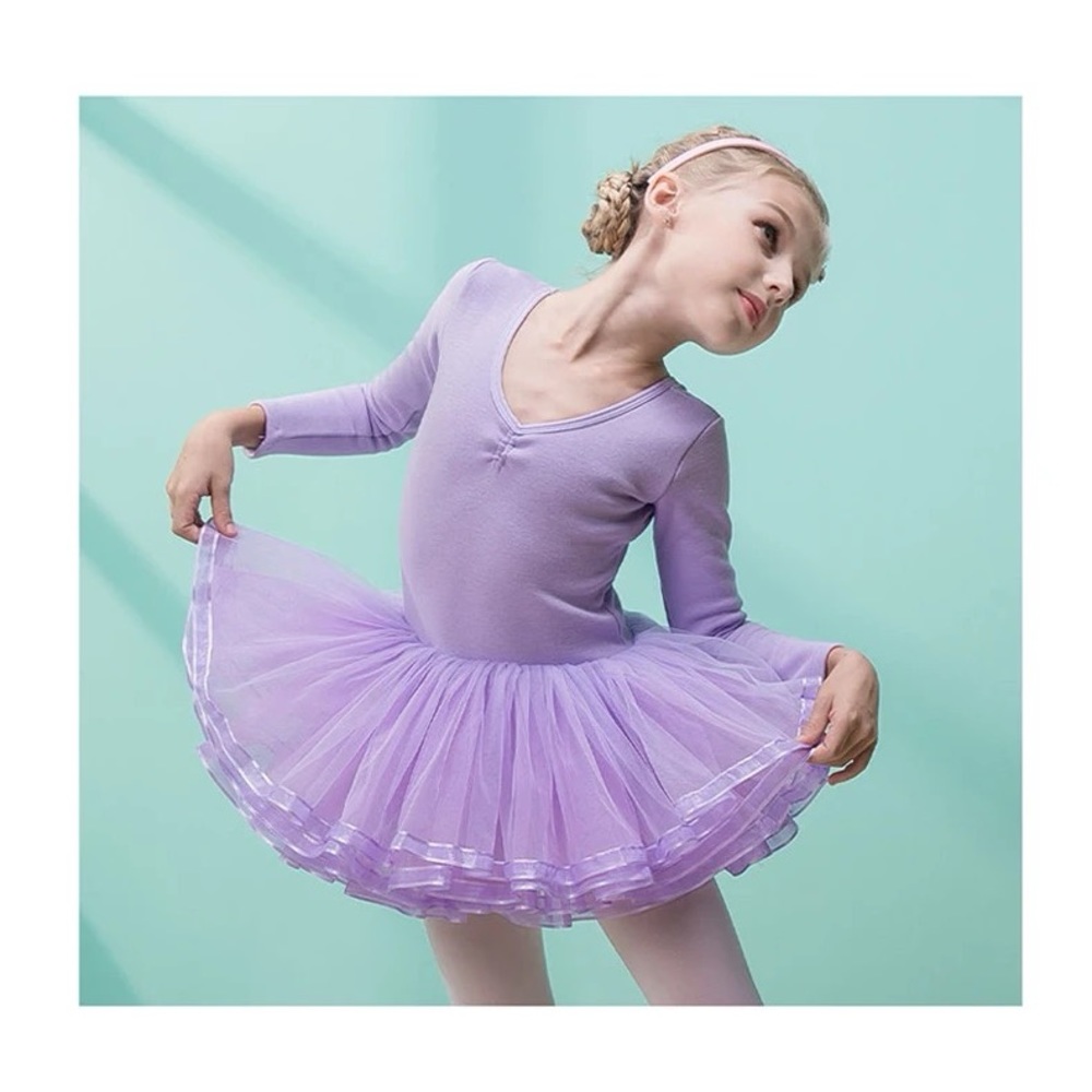 Girls Pink Long Sleeve Tutu Dress with 4 Layer Tutu Skirt